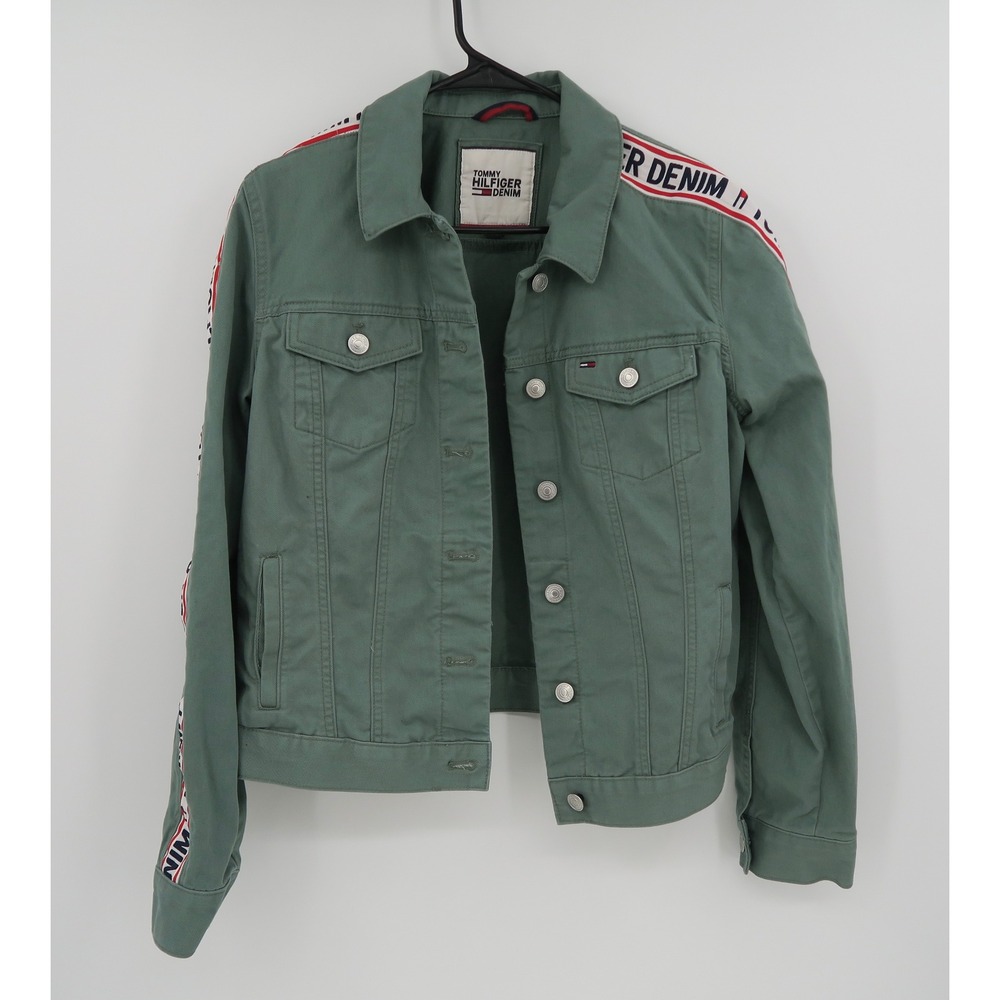 Tommy Hilfiger Denim Green Trucker Jacket with Logo‎ Tape M